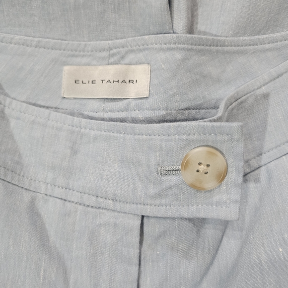 Elie Tahari Linen Blend Wide Leg Trousers Womens Size 6 Blue High Rise Pants - Picture 5 of 7